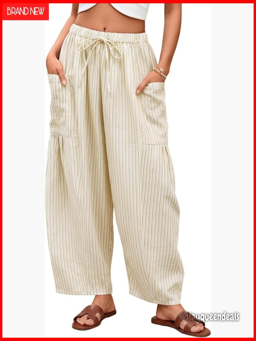 Striped Wide Leg Palazzo Harem Pants with Pockets